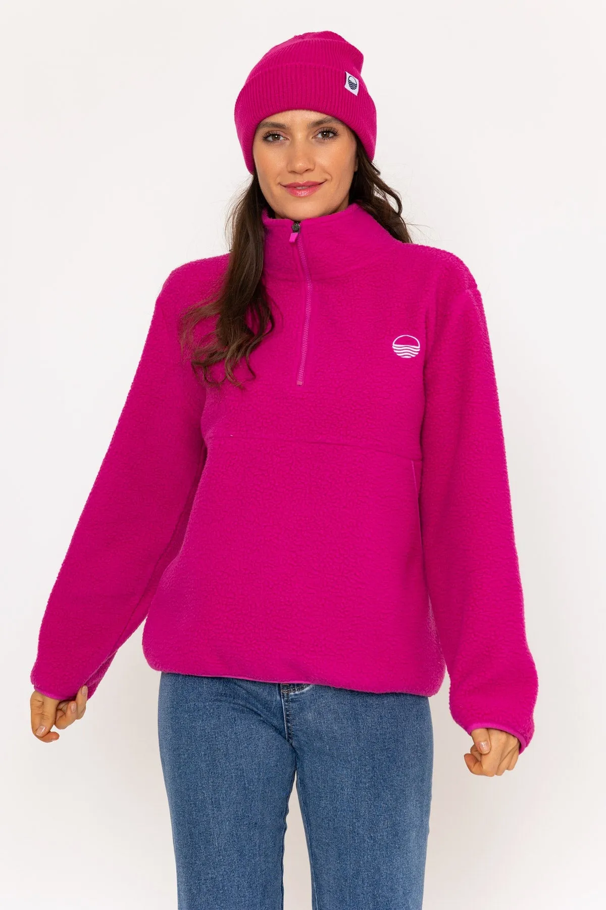 1/2 Zip Teddy Fleece Fuchsia Pink