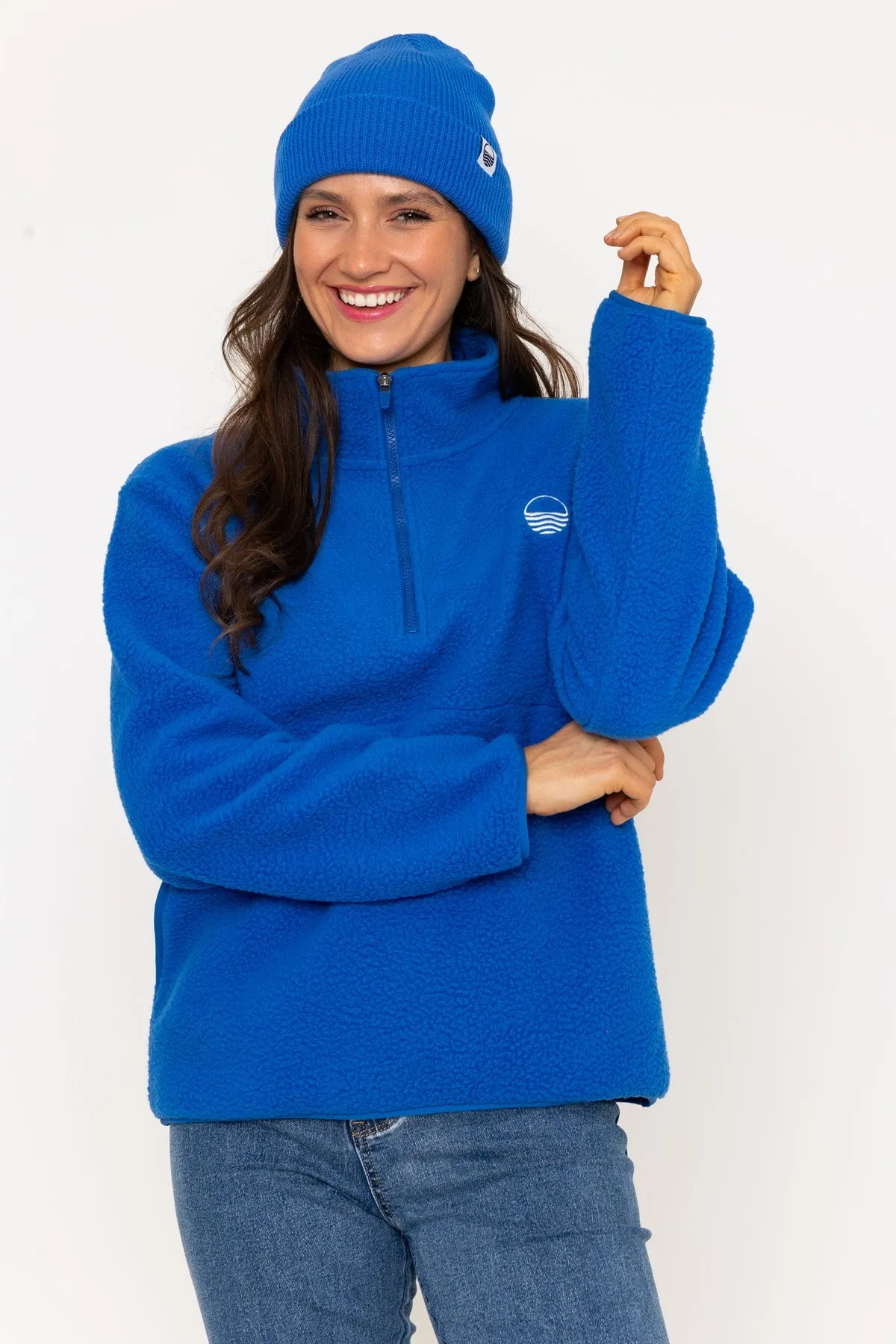 1/2 Zip Teddy Fleece in Cobalt Blue