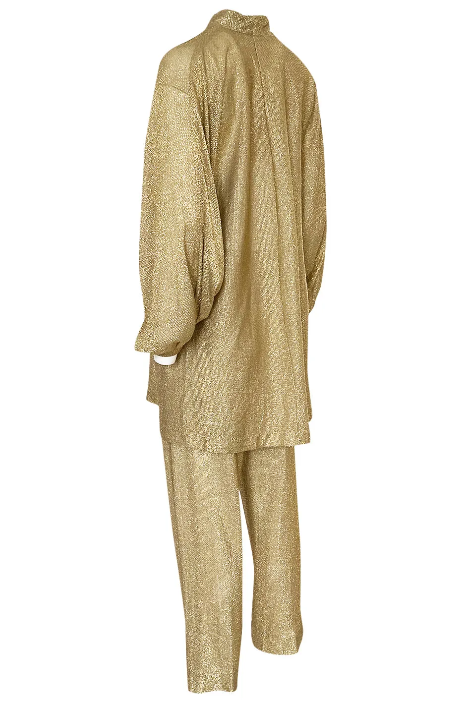 1970s Halston Bright Gold Metallic Lame Lurex Top & Pant Set