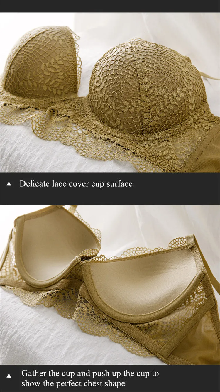 2 Piece Ladies underwear Set Lace Sexy Comfortable Brassiere Adjustable Straps Gathered Lingerie Push-up Bra And Panty Set