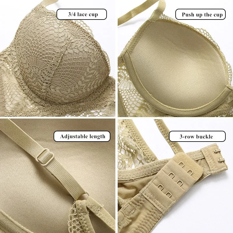 2 Piece Ladies underwear Set Lace Sexy Comfortable Brassiere Adjustable Straps Gathered Lingerie Push-up Bra And Panty Set