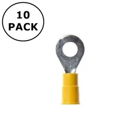 (2397) 1/4" Stud Yellow Vinyl Insulated Ring Terminals 12-10AWG Wire ~ 10 Pack