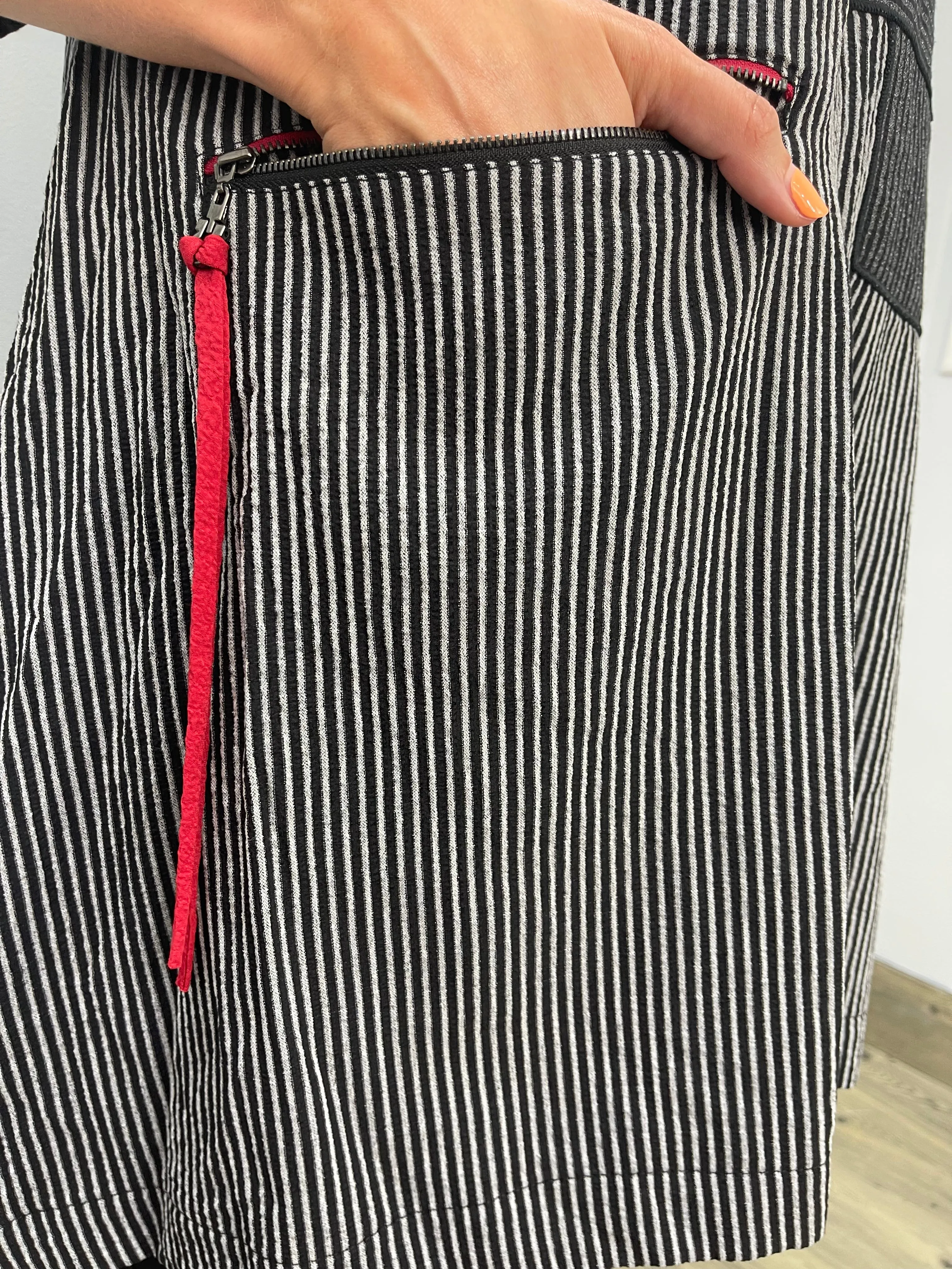 3/4 Sleeve Stripe Tunic with Red Accent