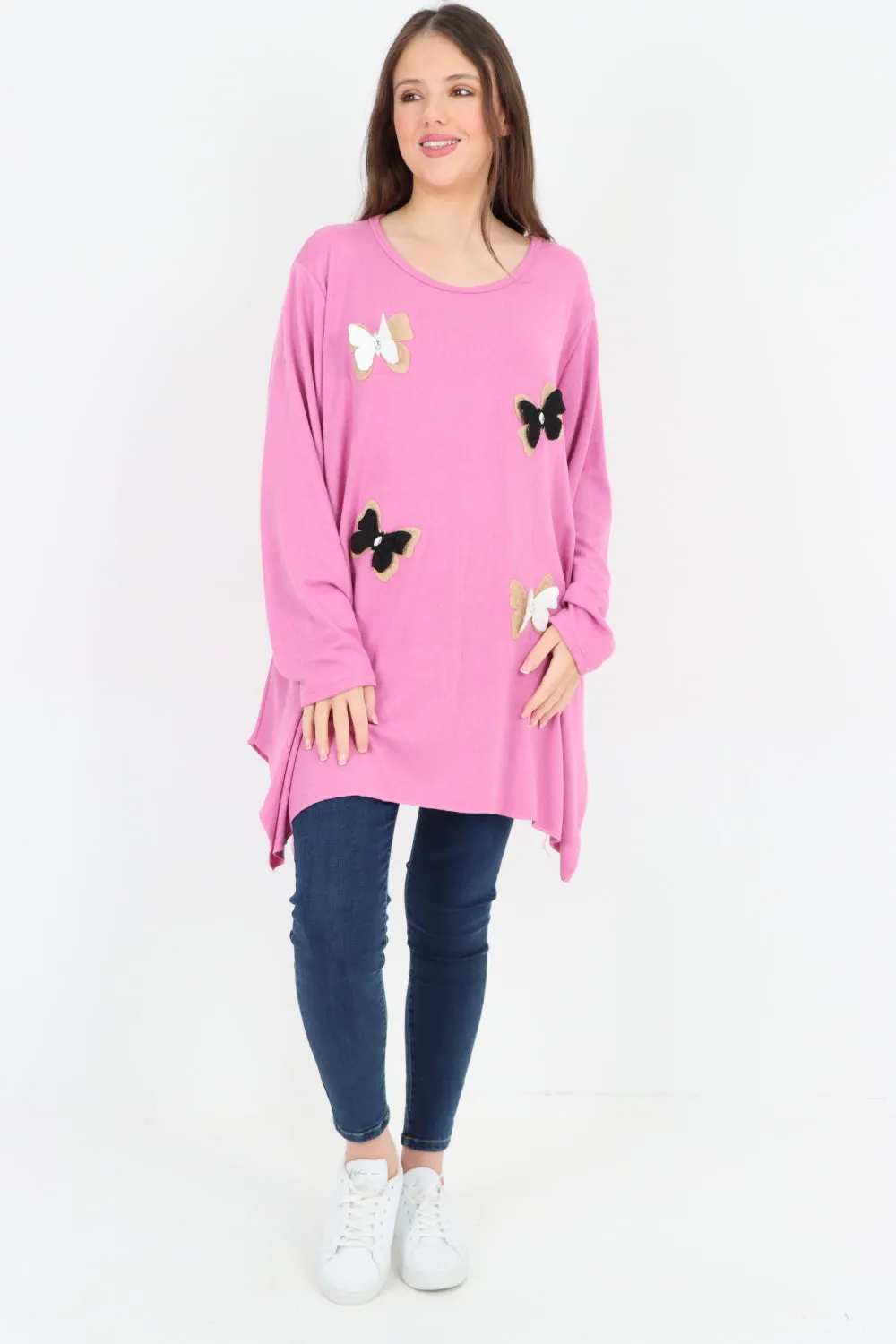 3D Butterfly Print Soft Knit Tunic Top