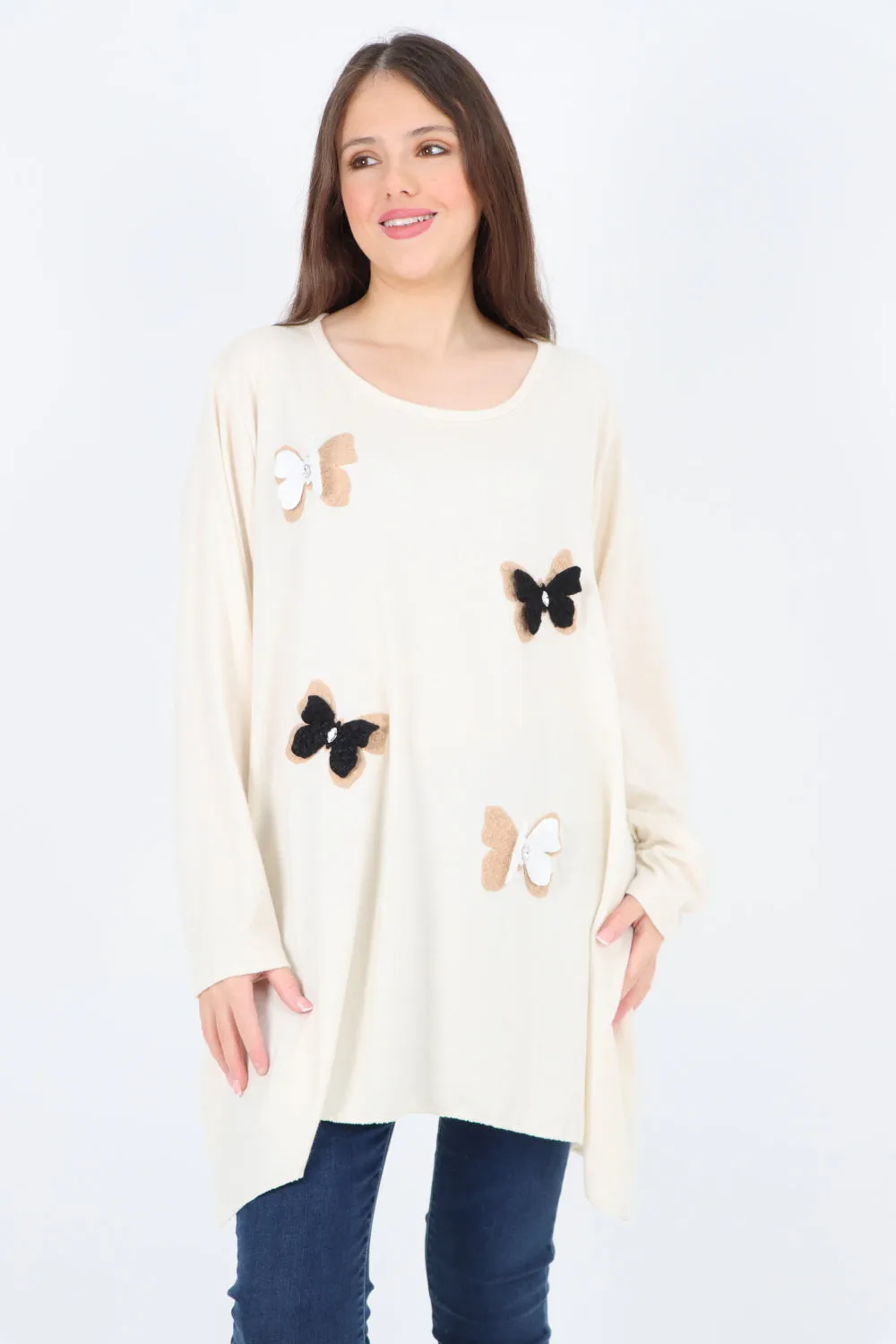 3D Butterfly Print Soft Knit Tunic Top