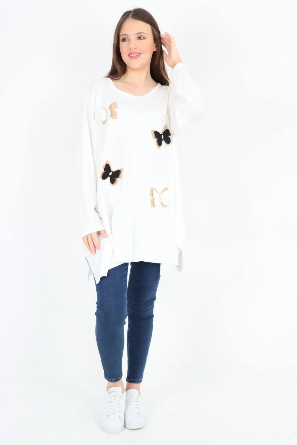 3D Butterfly Print Soft Knit Tunic Top