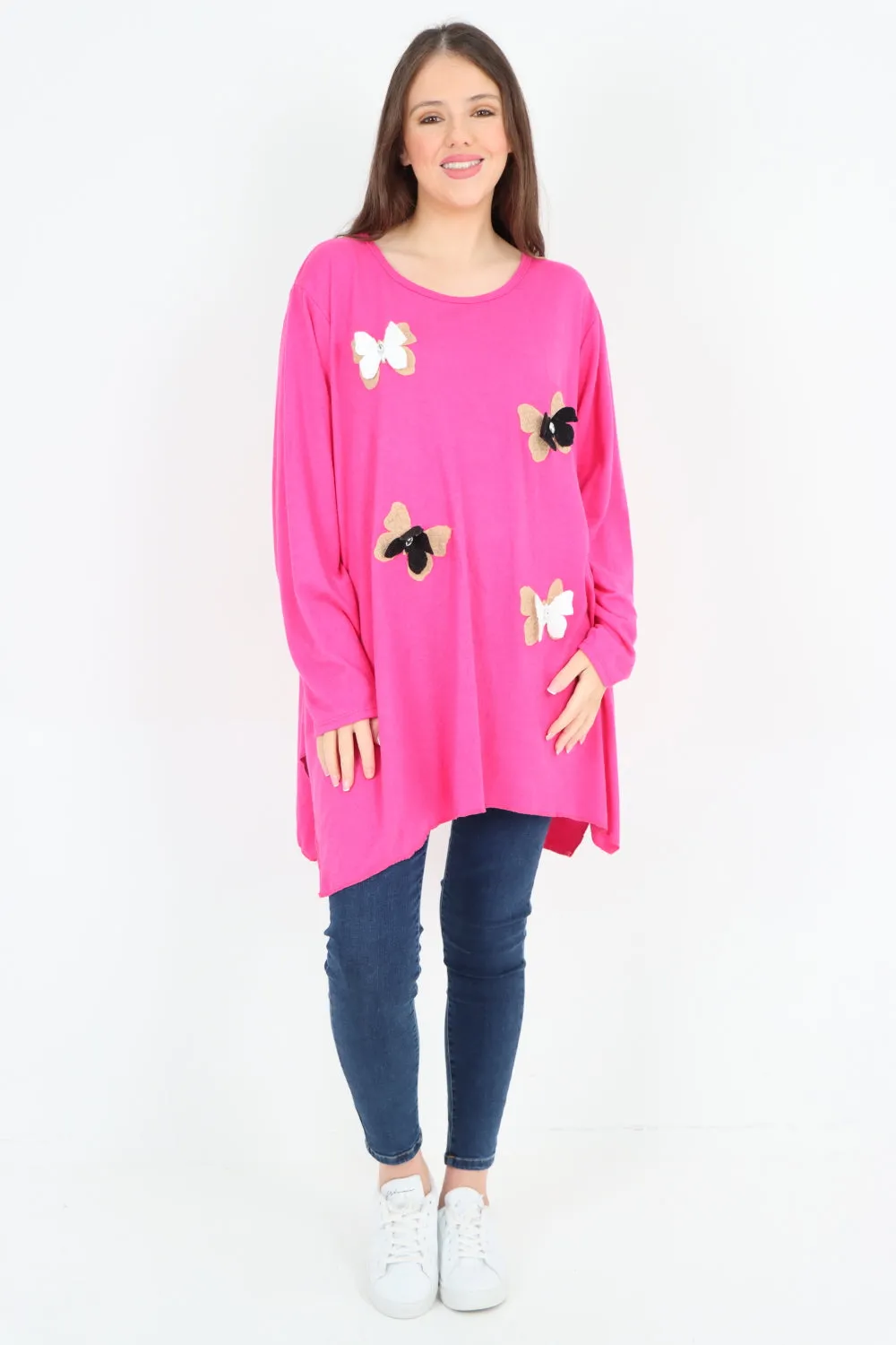 3D Butterfly Print Soft Knit Tunic Top