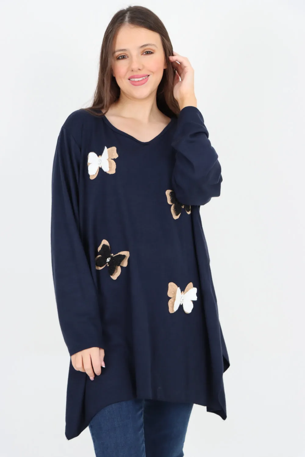 3D Butterfly Print Soft Knit Tunic Top