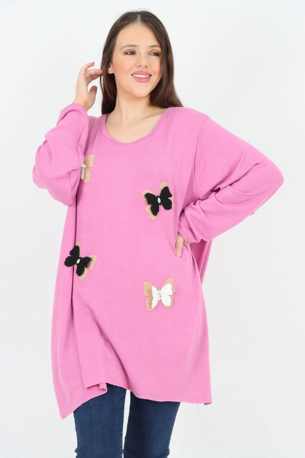 3D Butterfly Print Soft Knit Tunic Top