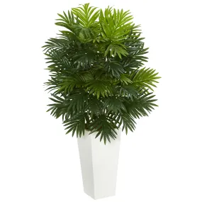 40" Artificial Areca Palm Plant in White Tower Planter - Low Maintenance, Life-Like & Vibrant Silk Plants For Busy People.