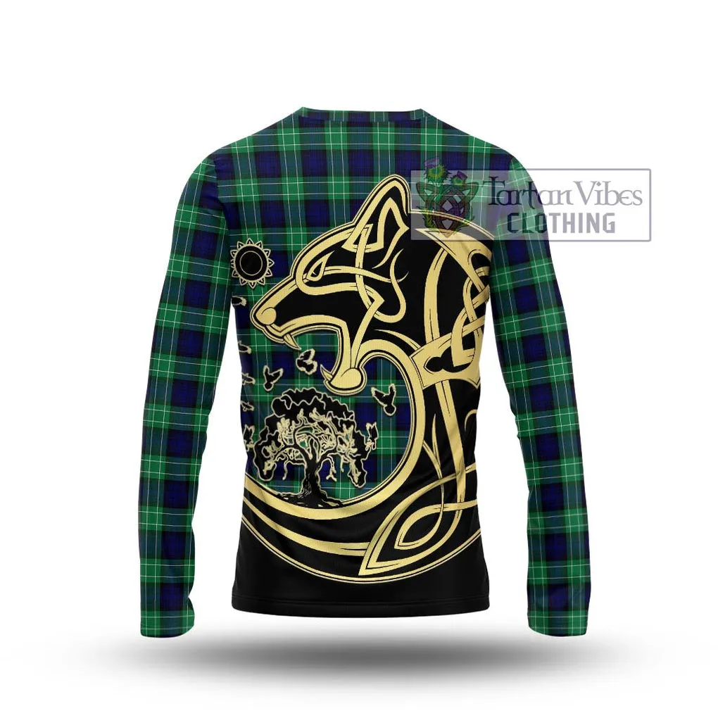 Abercrombie Tartan Long Sleeve T-Shirt with Family Crest Celtic Wolf Style