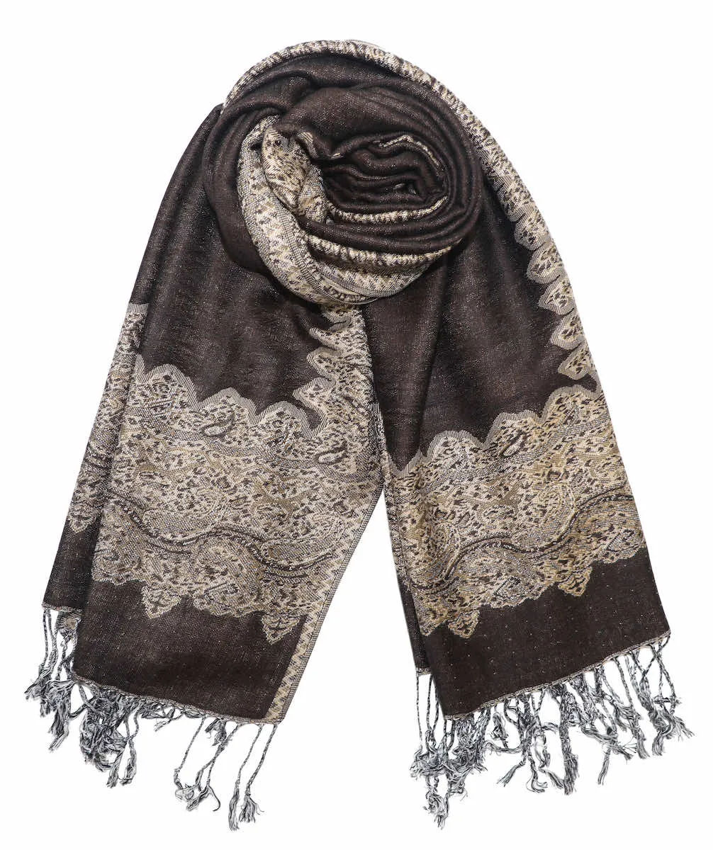 Achillea Dark Chocolate Border Pashmina Shawl Wrap Scarf