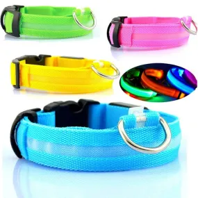 Adjustable Pet Dog Flashing LED Lights Safety Nylon Night Glow Collar