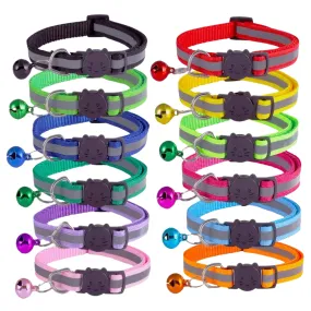 Adjustable Reflective Nylon Cat Collar With Bell - Small/Black