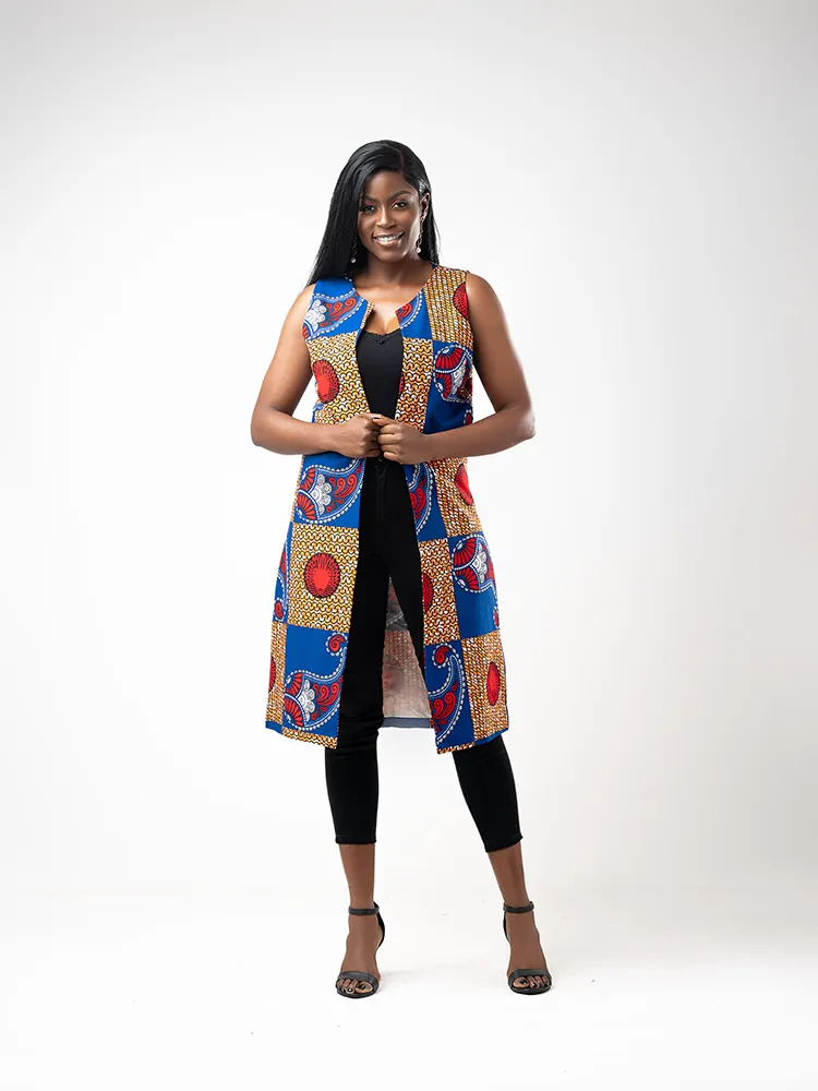 African Print Kiara open front overcoat