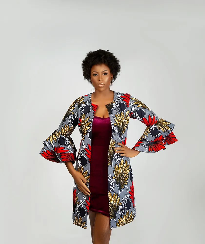 AFRICAN Print NINA RUFFLE SLEEVE OVERCOAT