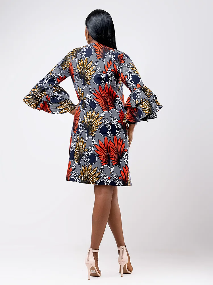 AFRICAN Print NINA RUFFLE SLEEVE OVERCOAT