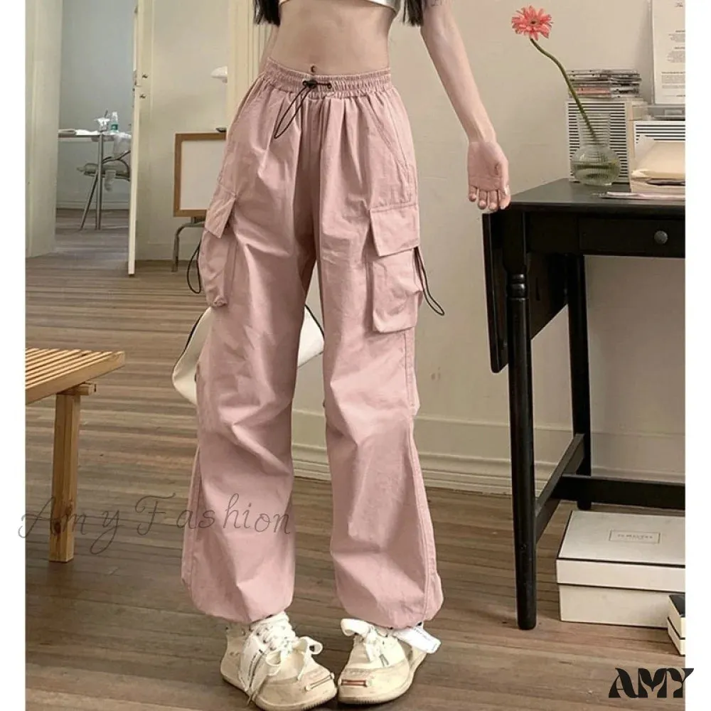 Amy Fashion - Straight Trousers Fashion Wide Leg Pockets Joggers Trousers