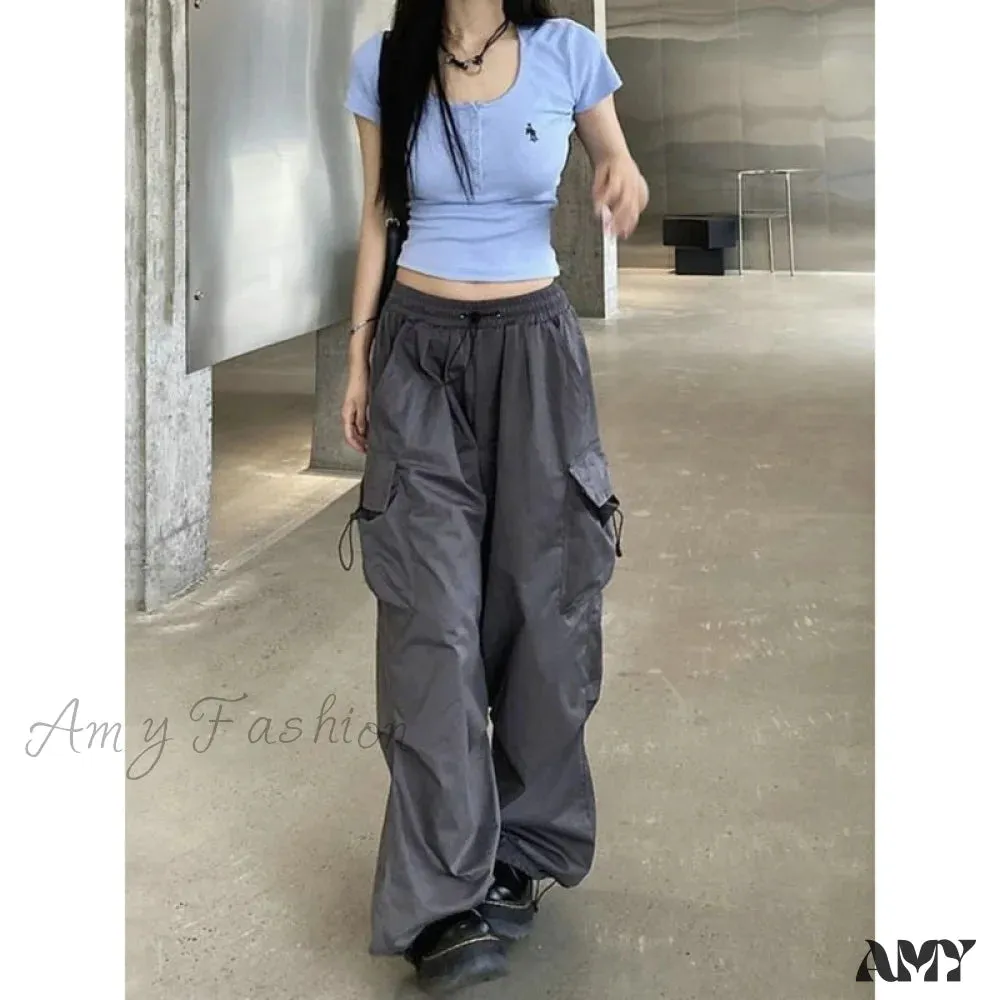 Amy Fashion - Straight Trousers Fashion Wide Leg Pockets Joggers Trousers