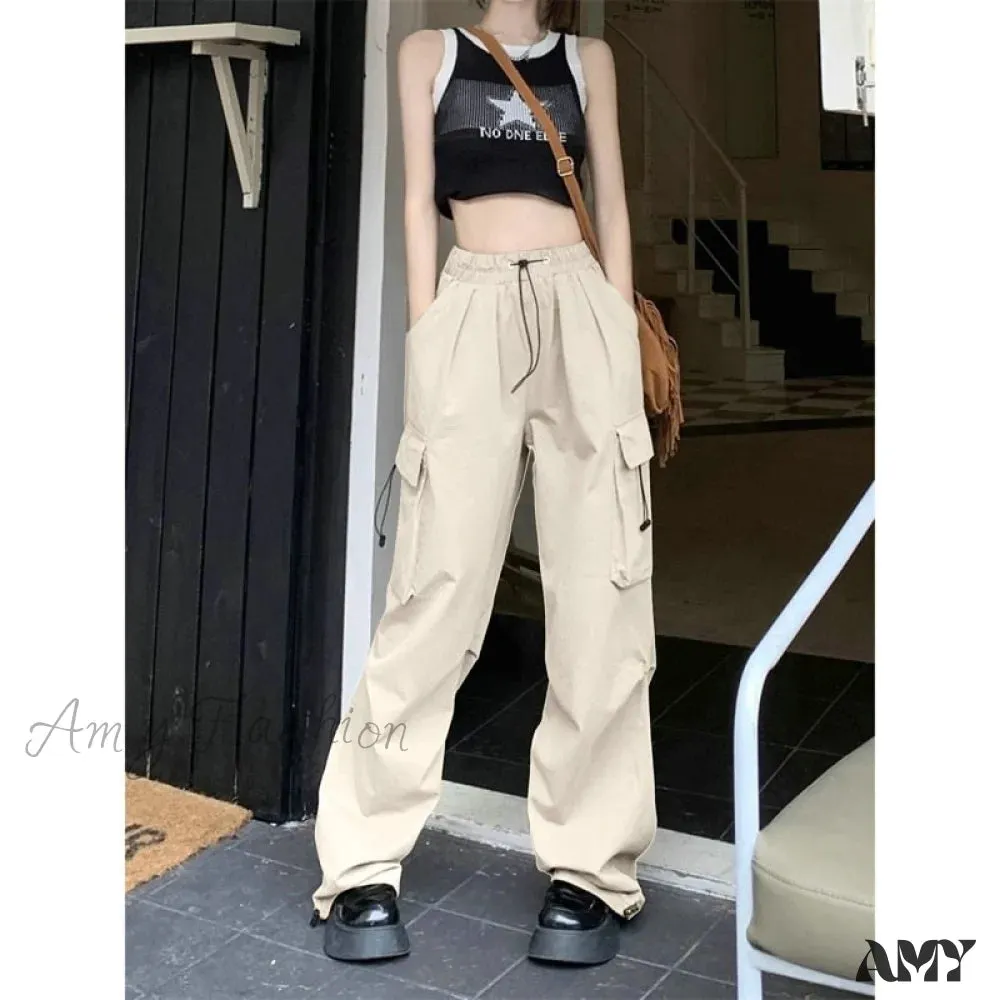 Amy Fashion - Straight Trousers Fashion Wide Leg Pockets Joggers Trousers