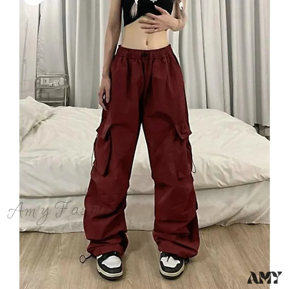 Amy Fashion - Straight Trousers Fashion Wide Leg Pockets Joggers Trousers