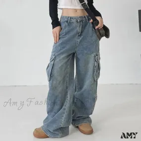 Amy Fashion - Wide Leg High Waist Straight Trousers Overalls