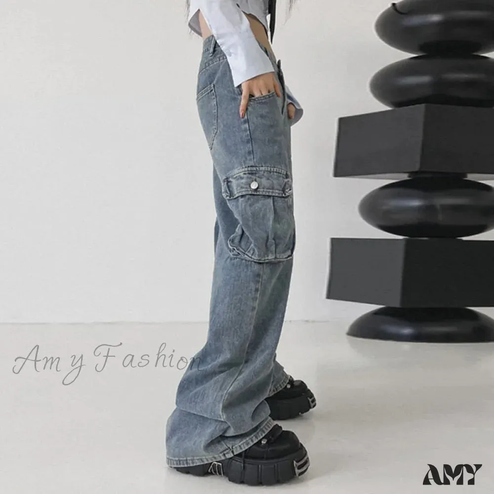 Amy Fashion - Wide Leg High Waist Straight Trousers Overalls