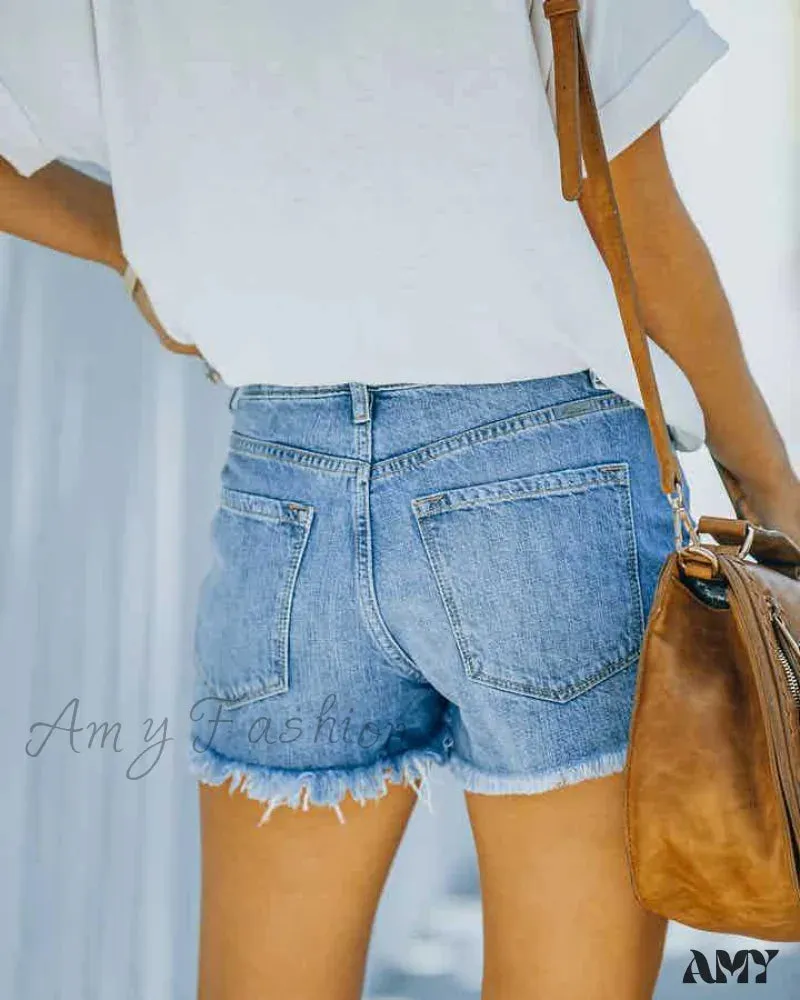 Amy Fashion - Zipper Fly Fashion Retro Blue Hot Pants Streetwear