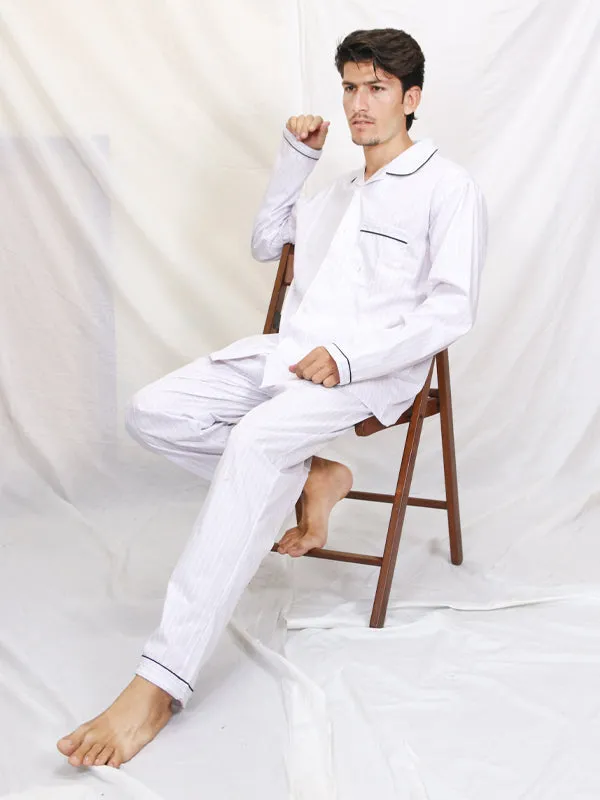 AN Men's Night Suit White Black Lines