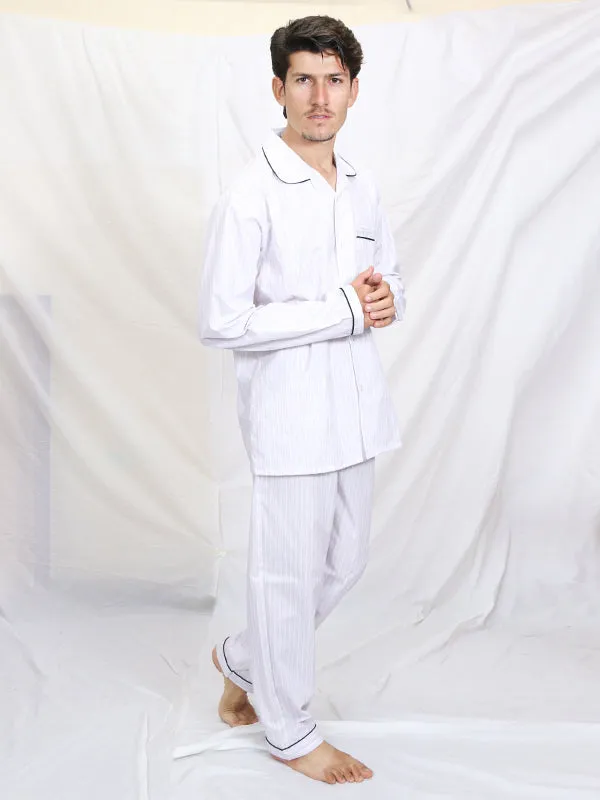 AN Men's Night Suit White Black Lines