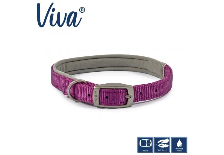 Ancol - Viva Nylon Padded Buckle Collar - Pink - Size 7 (50-59cm)