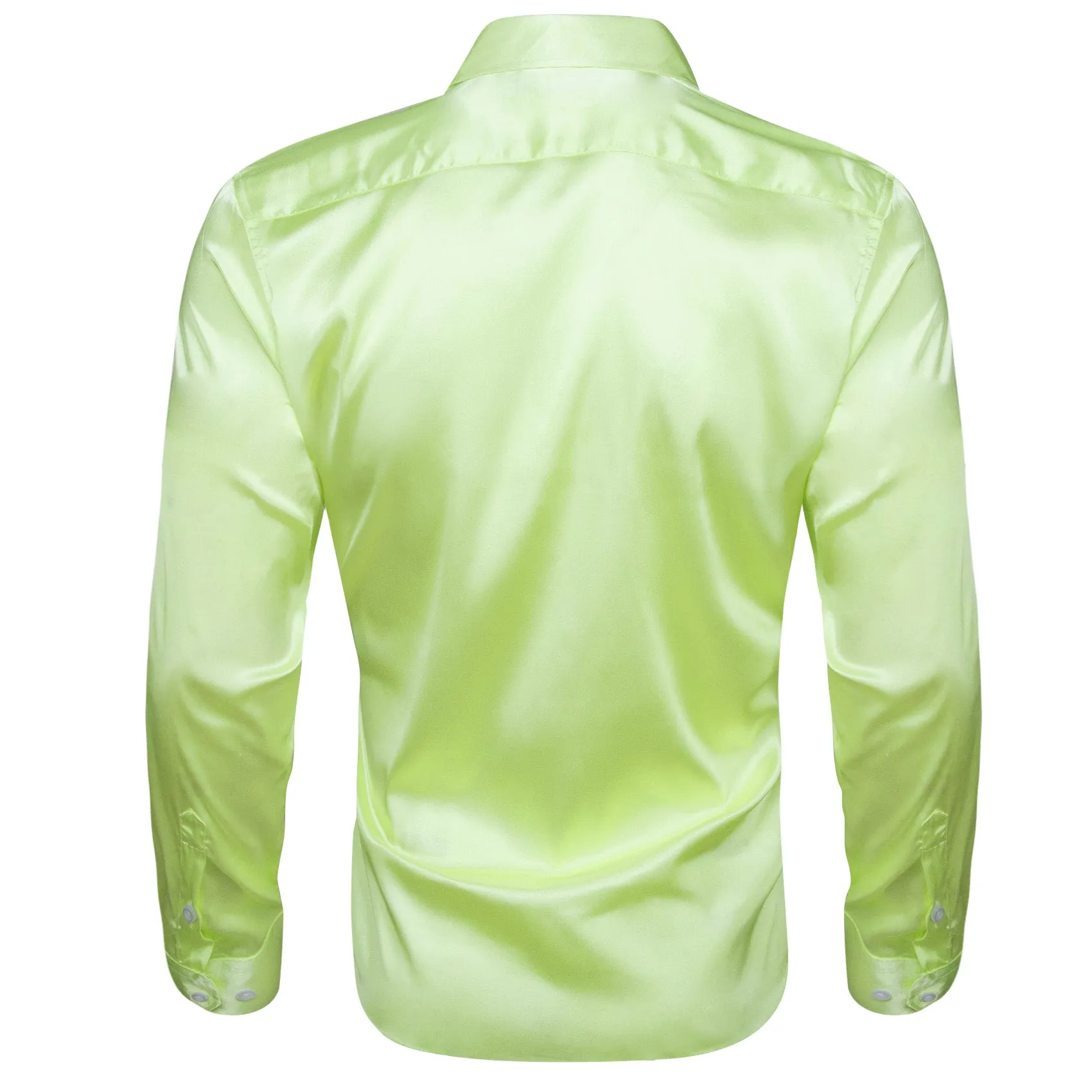 Apple Green Satin Solid Silk Men's Long Sleeve Shirt