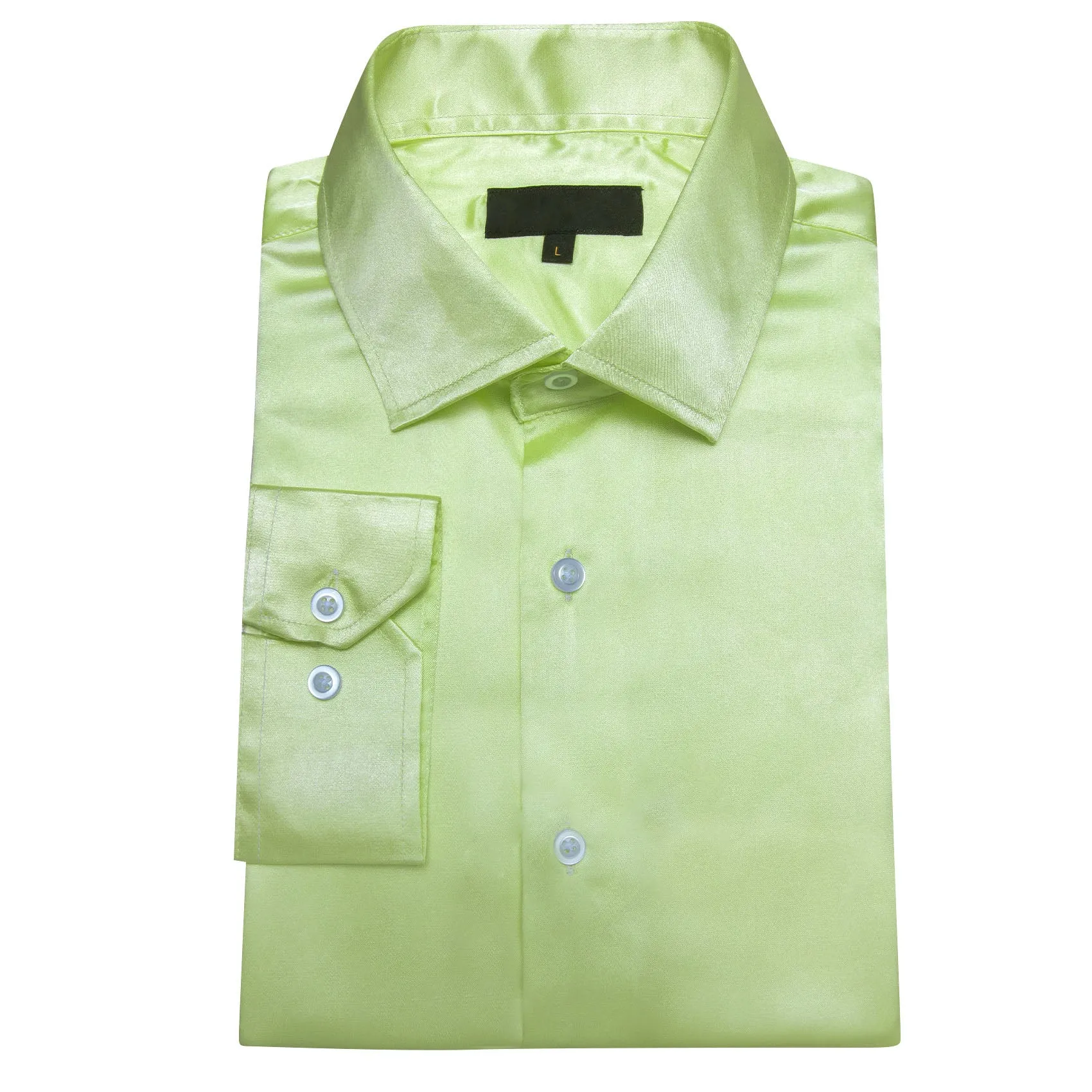 Apple Green Satin Solid Silk Men's Long Sleeve Shirt