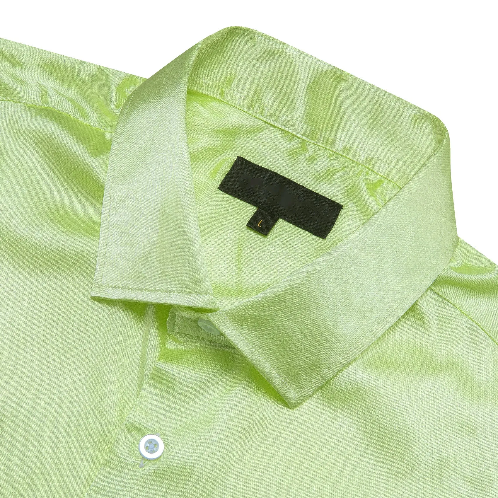 Apple Green Satin Solid Silk Men's Long Sleeve Shirt