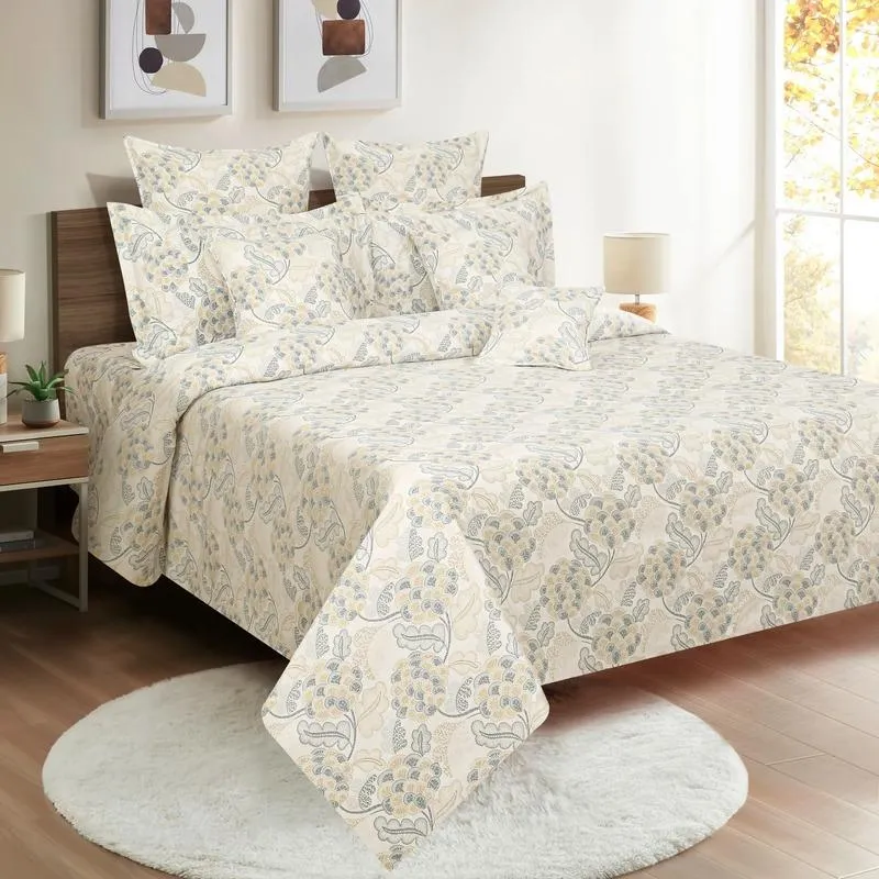 Armeria Maritima Floral Print Cotton Bedding Set With Pillow Covers | Double , Double Fitted  Or  King Size   | 90 x 108 Inches , 72 x 78  Inches , 108 x 108 Inches