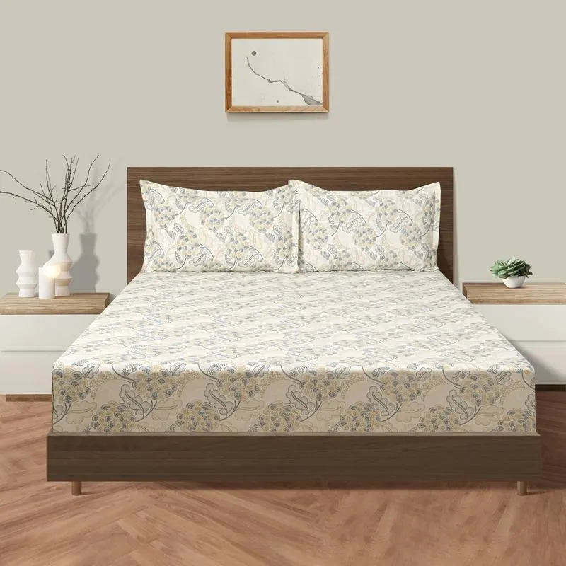 Armeria Maritima Floral Print Cotton Bedding Set With Pillow Covers | Double , Double Fitted  Or  King Size   | 90 x 108 Inches , 72 x 78  Inches , 108 x 108 Inches