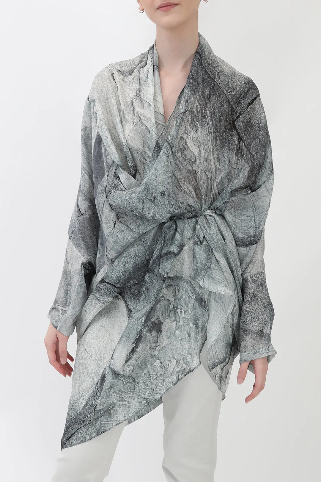 ATHENA CAPE WRAP IN SILK VOILE IN STONEY GREY