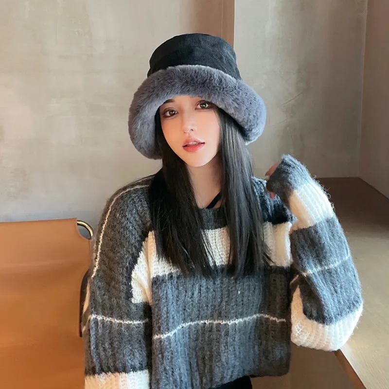 Autumn and winter thickened plush warm fisherman's hat Women's cold proof windproof earmuff hat Curled hat