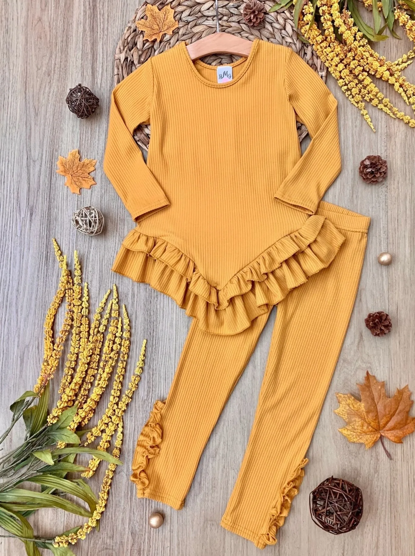 Autumn Leaves Golden Rib Knit Legging Set