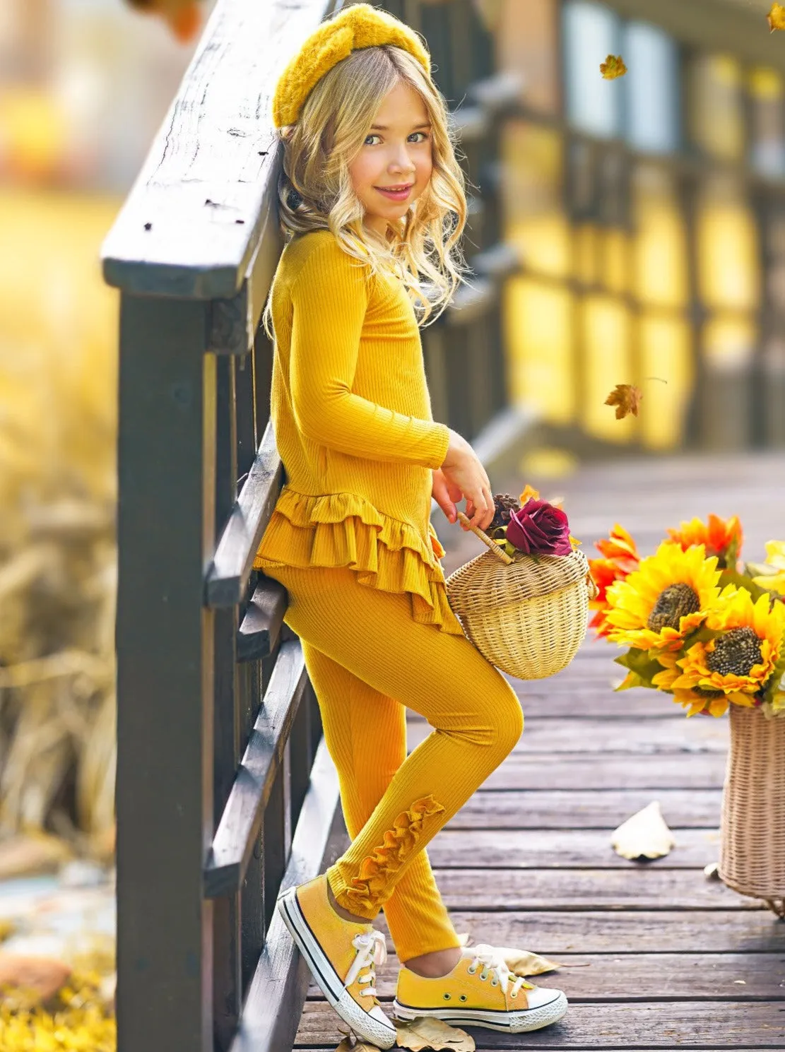 Autumn Leaves Golden Rib Knit Legging Set