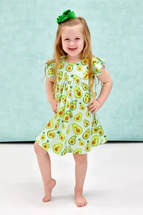 Avocado Milk Silk Flutter Dress