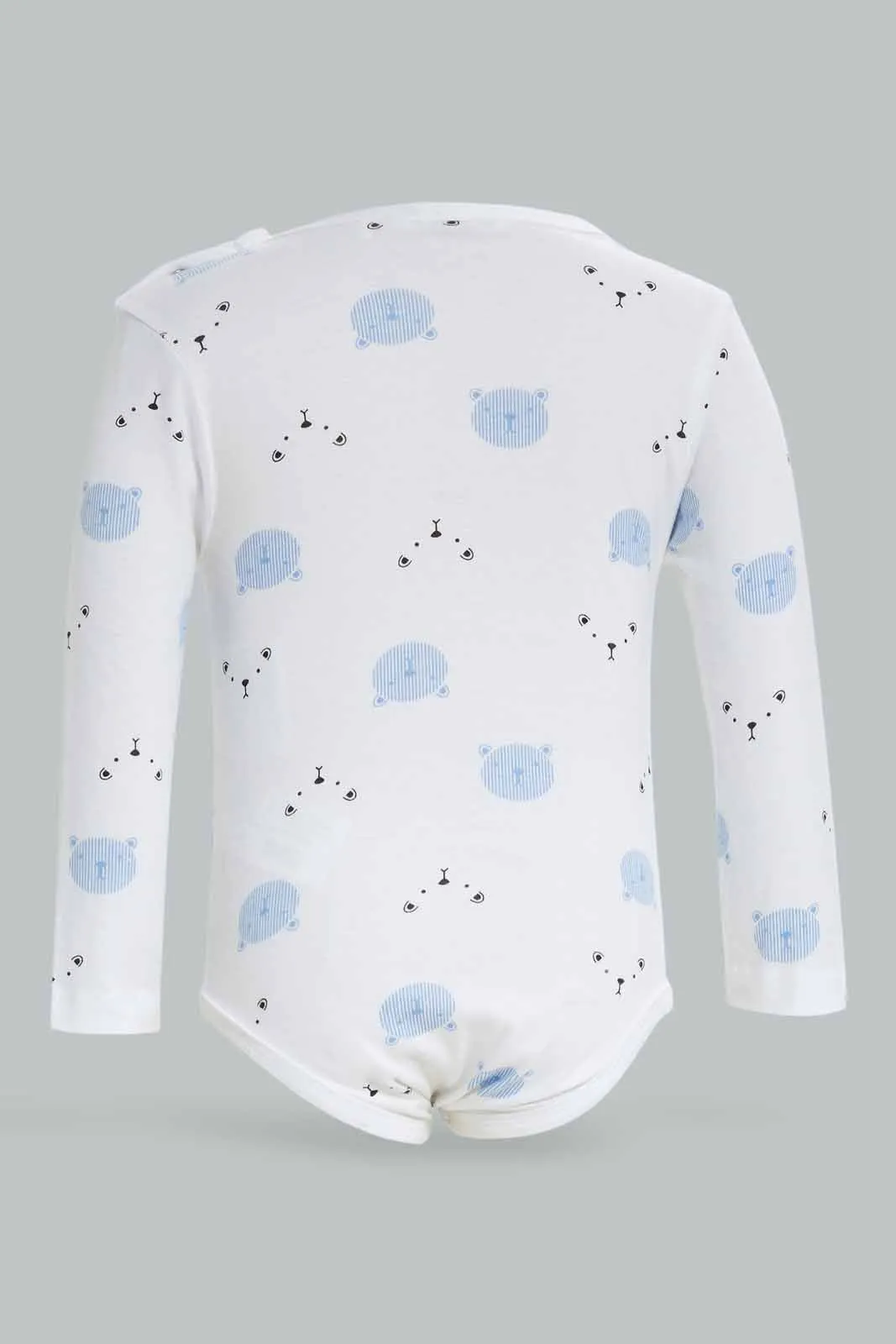 Babies White And  Blue Print Bodysuit Set (2 Piece)