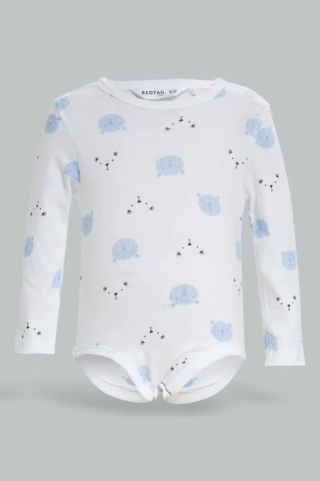 Babies White And  Blue Print Bodysuit Set (2 Piece)