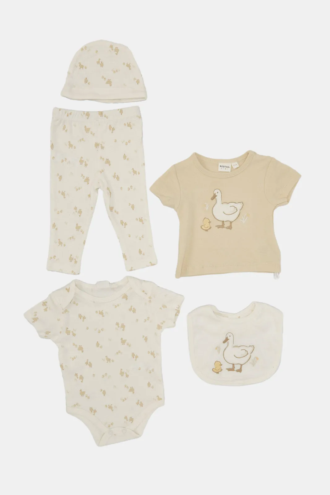 Baby Beige And White Printed Gift Set (5 Piece)