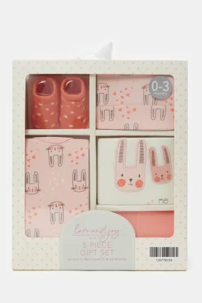 Baby Pink Bunny Print Gift Set (5 Piece)