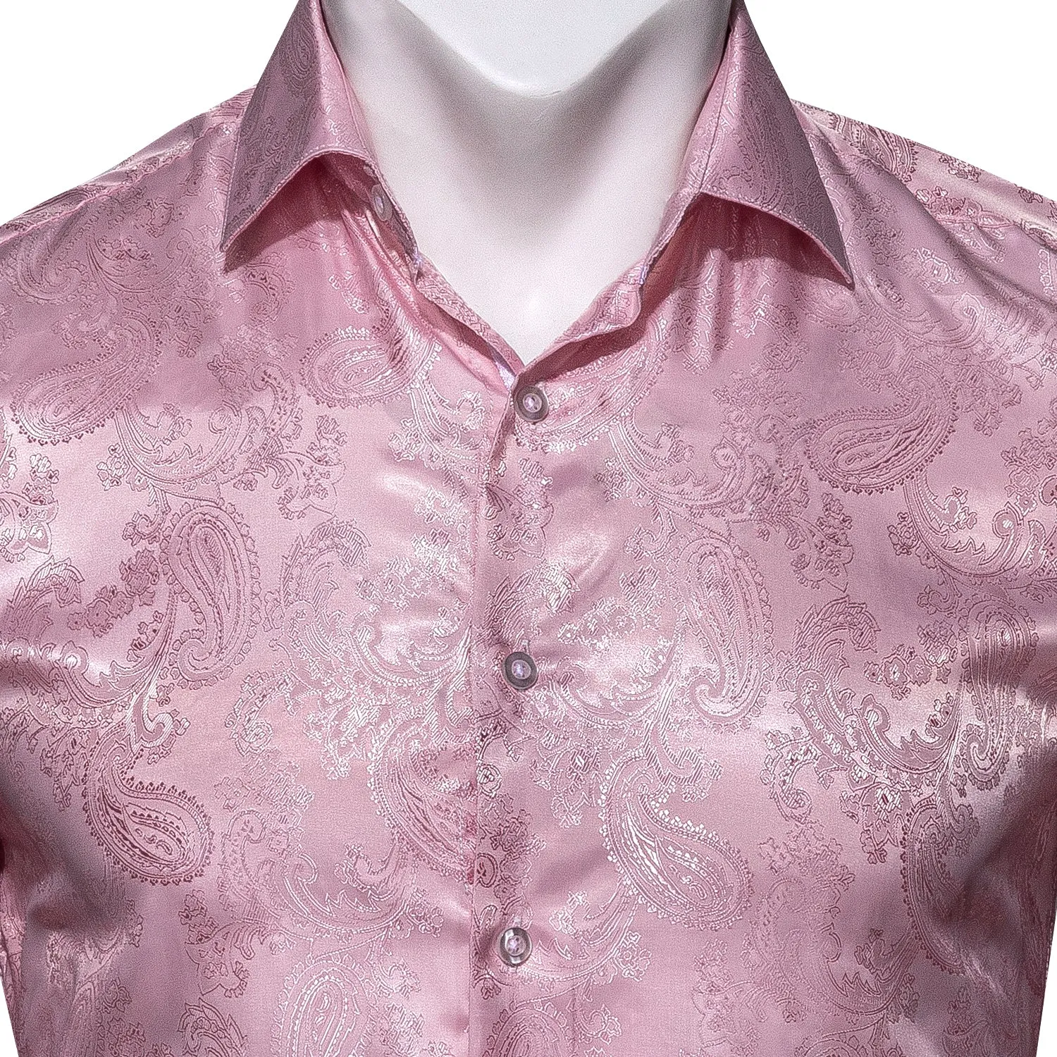 Baby Pink Paisley Pattern Silk Men's Long Sleeve Shirt