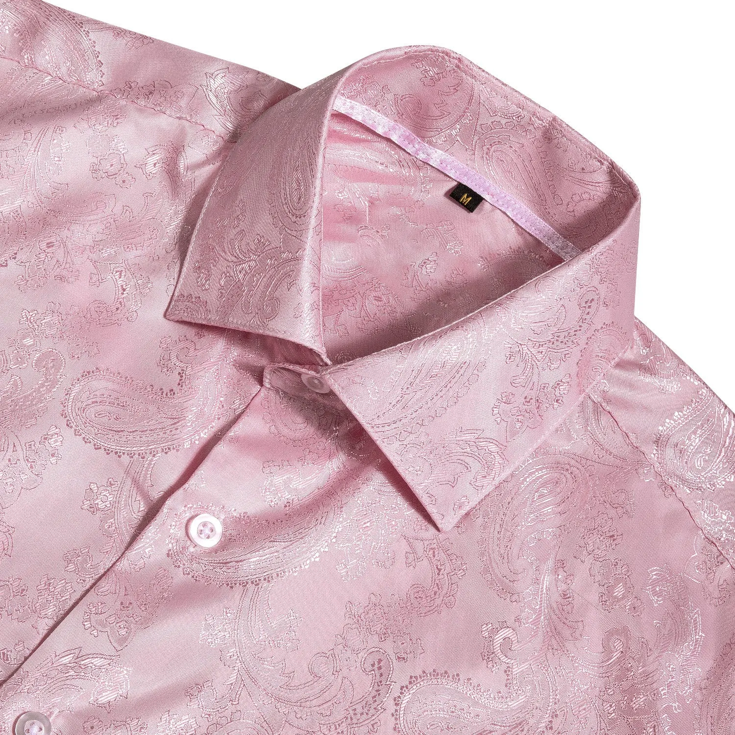 Baby Pink Paisley Pattern Silk Men's Long Sleeve Shirt