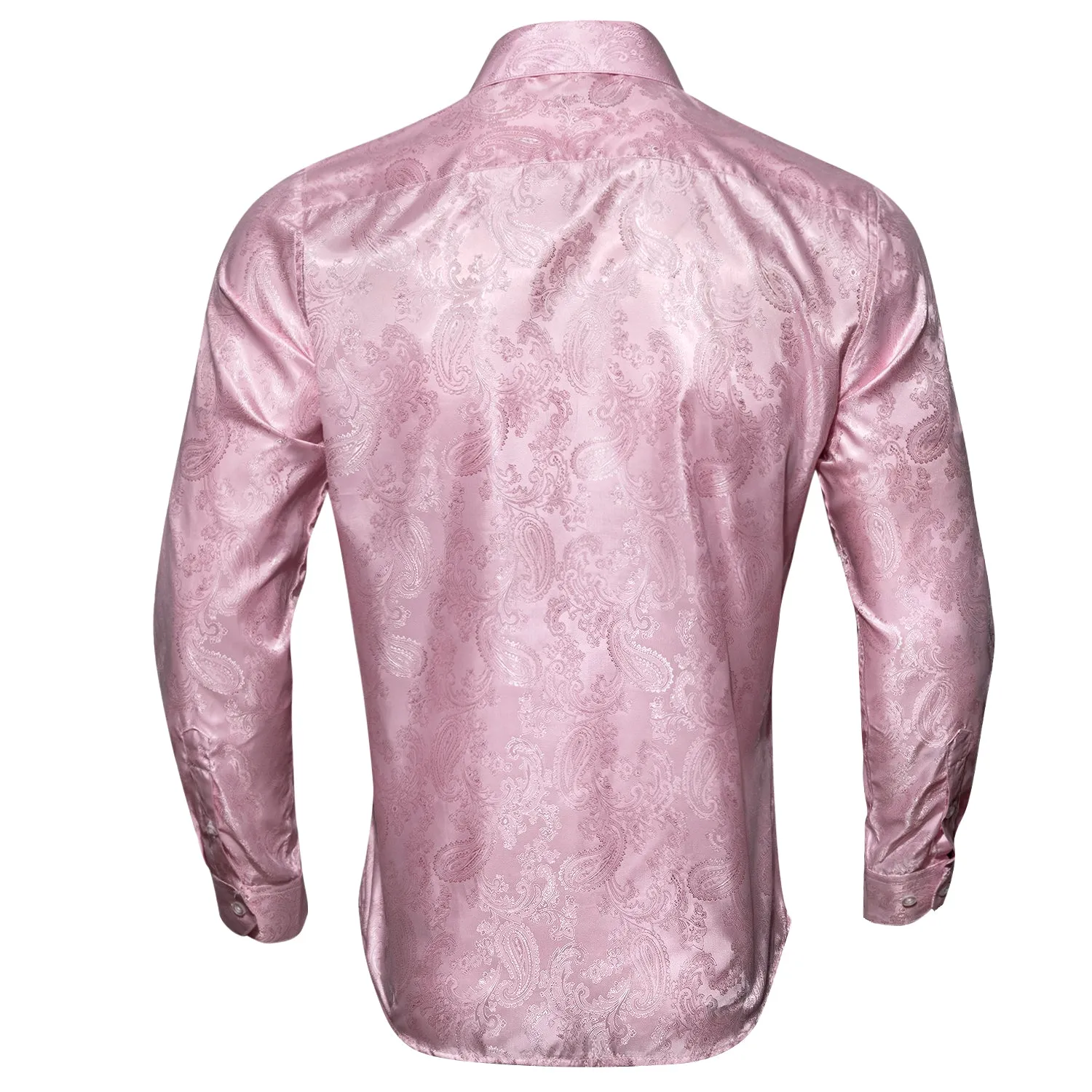 Baby Pink Paisley Pattern Silk Men's Long Sleeve Shirt