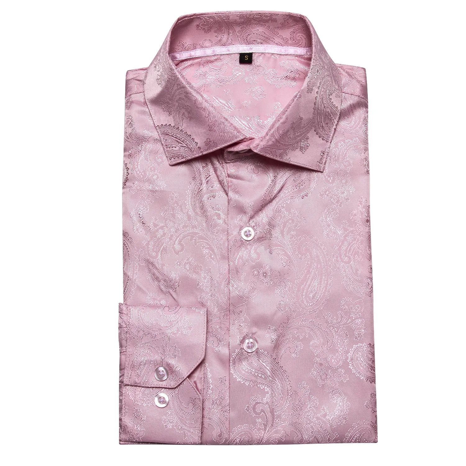 Baby Pink Paisley Pattern Silk Men's Long Sleeve Shirt