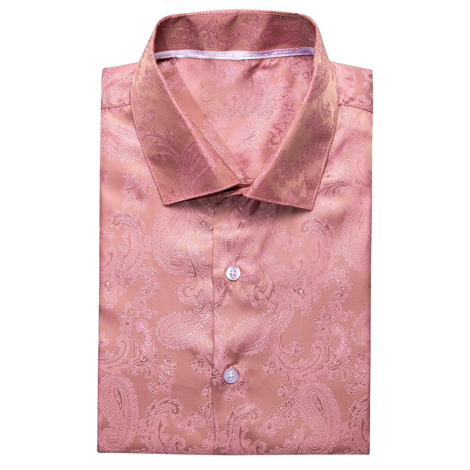 Baby Pink Paisley Silk Men's Short Sleeve Shirt